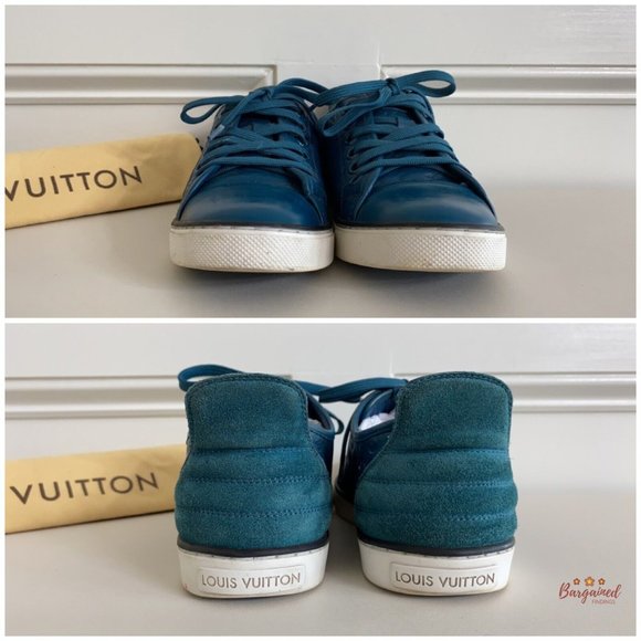 Auth Louis Vuitton Green Monogram Embossed Leather Nubuck Low Top Sneakers 36/6 - Picture 4 of 15